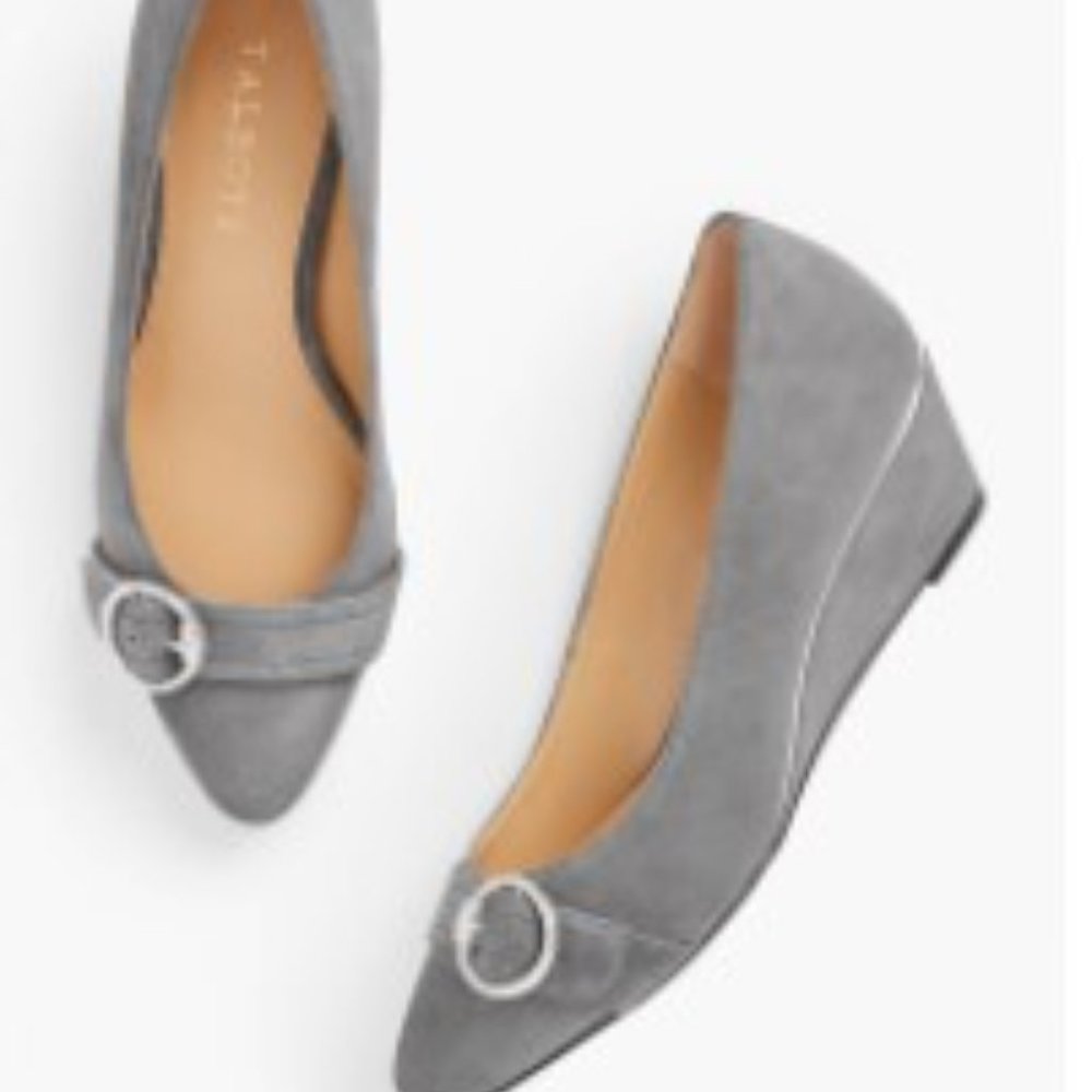 TALBOTS *NEW* Laney Kendall Gray Suede Wedge with Buckle Sz 8